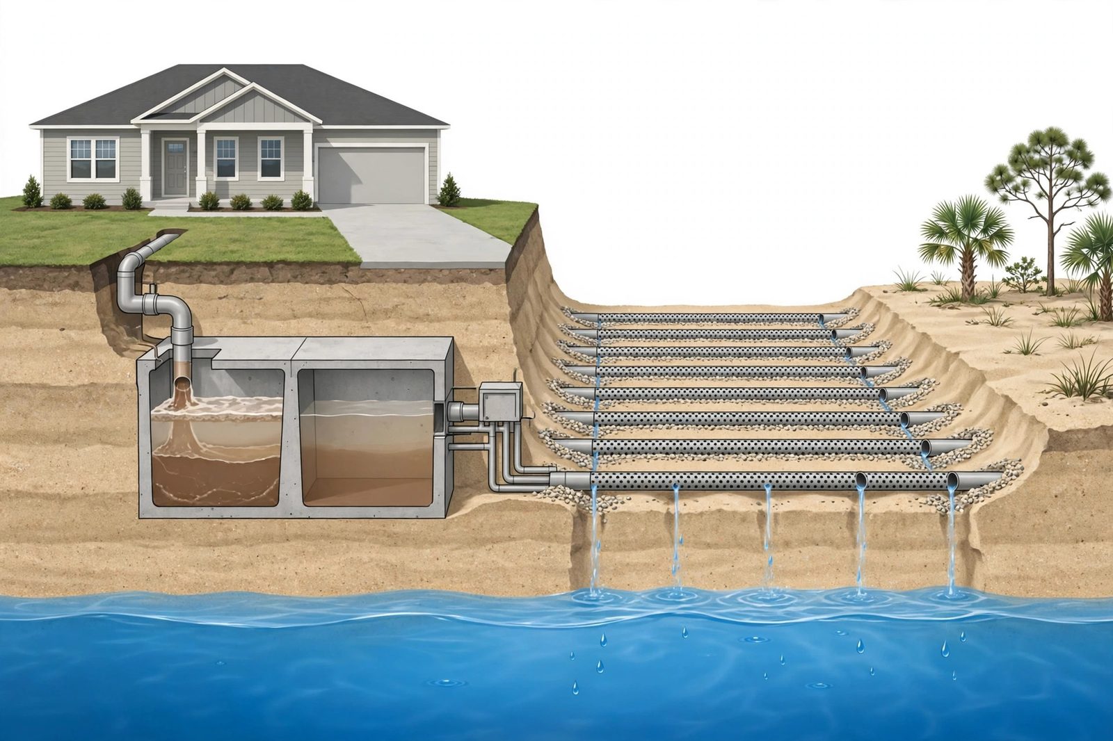 Septic system and drain field diagram for a Florida home