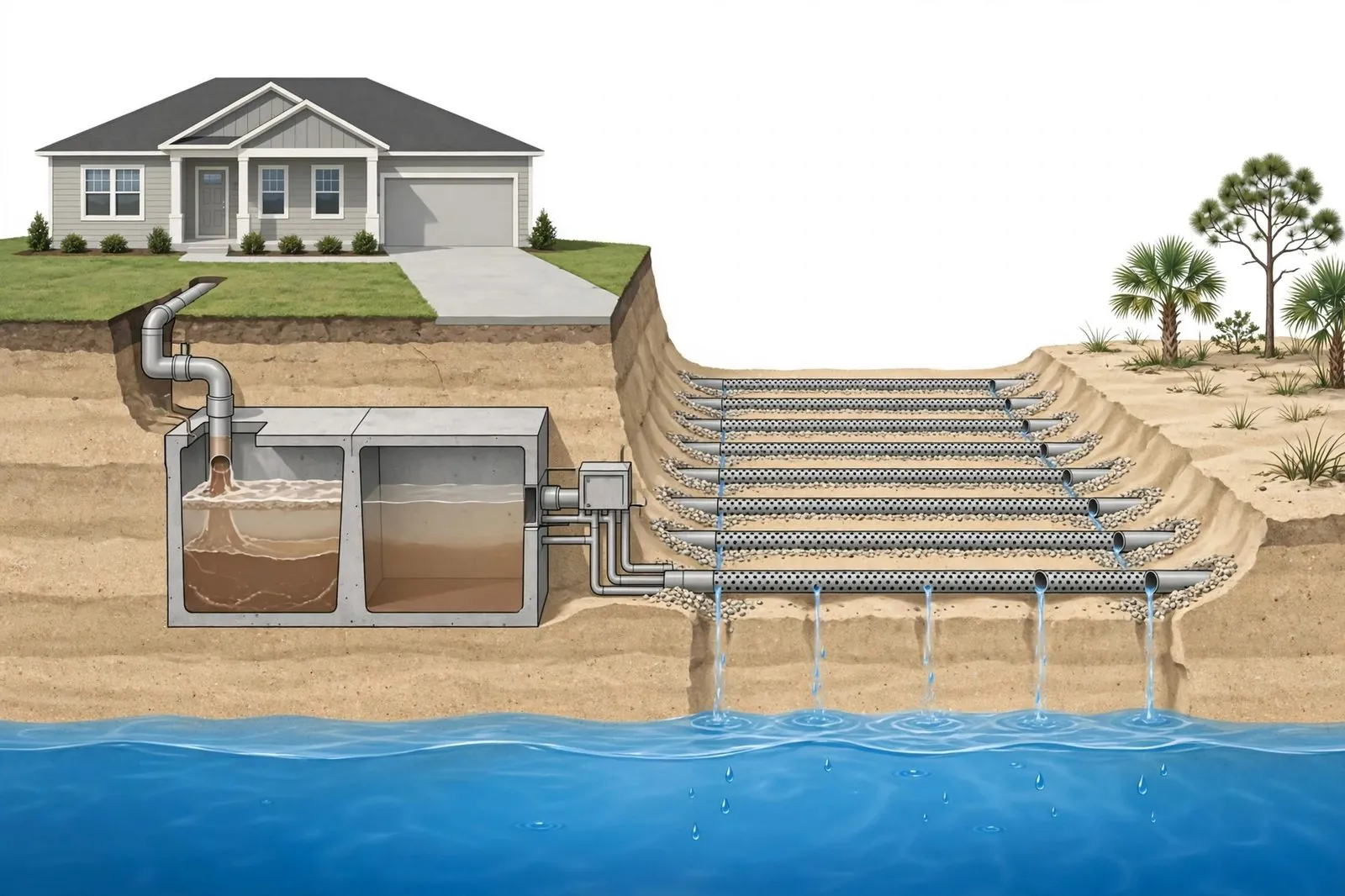 Septic system and drain field diagram for a Florida home in Golden Gate Estates